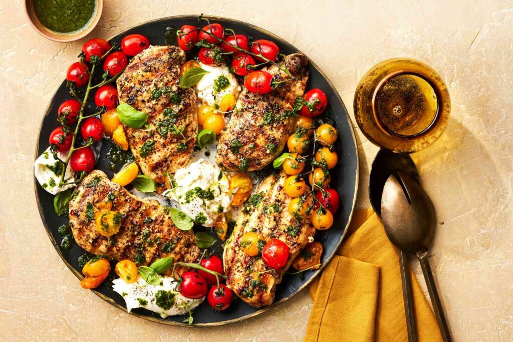 Grilled Chicken Caprese with Basil Oil FT RECIPE0823 22c0ea5fce514a1891f545428ef91fff