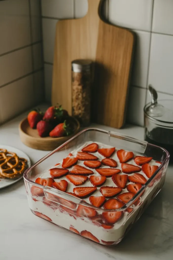 12 Strawberry Pretzel Salad Recipe That Everyone Loves 7 homemade kitchen scene with freshly made NIQjWXoRQ4a9TWjof 3E4g NLC81MobSPOkgAPSZ7AP0Q cover
