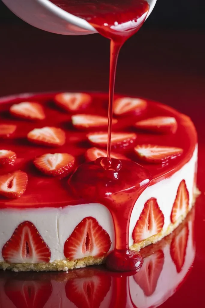 12 Strawberry Pretzel Salad Recipe That Everyone Loves 9 red strawberry jelly layer being poured 7rrDoZiWTJukwjA2 AExpA DjZ1P0MKQ2KA1iuM5VpQDQ cover 1