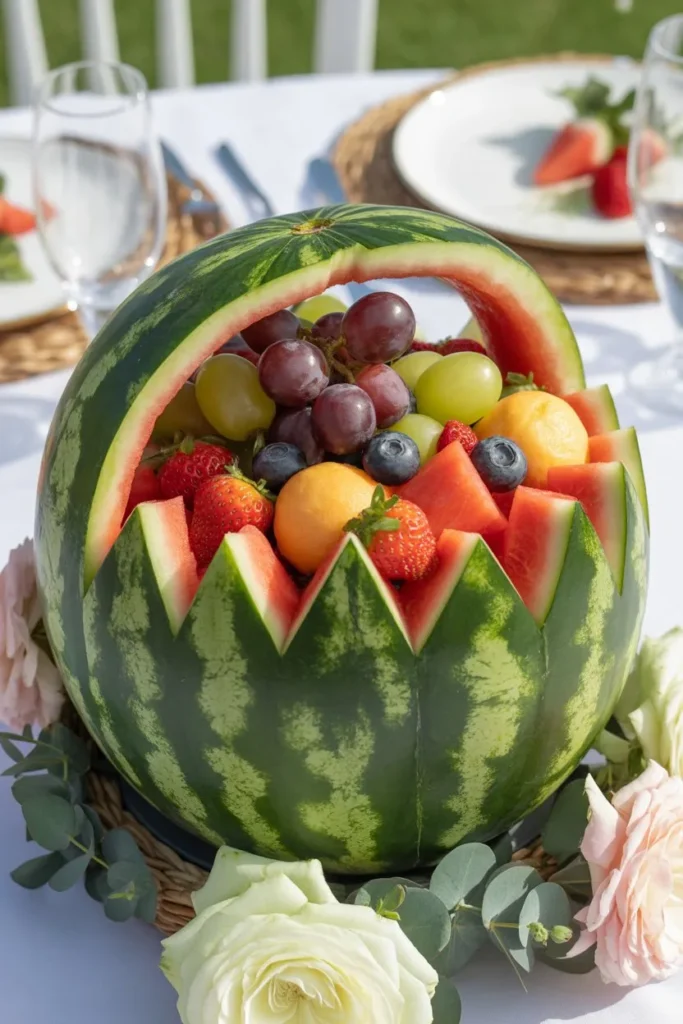 15 Fruit Arrangements for Party: Stunning Ideas to Impress Guests Without Stress 4 a carved watermelon shaped like a decora IX srnX1XdaUzBvgtdpcHg r4UH3LqKRJWbWe2 uuHCw cover