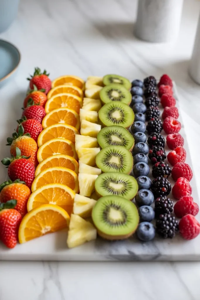 15 Fruit Arrangements for Party: Stunning Ideas to Impress Guests Without Stress 2 a vibrant rainbow fruit platter arranged Qh1kBYa8XdeRq6sbkm5fPg Iy MNR6DRRC7b1IEG7E1HA cover