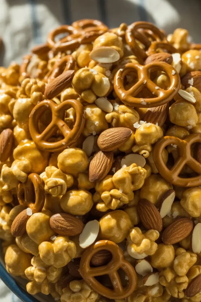15 Snack Mix Recipes Sweet and Salty That Turn Everyday Ingredients Into Addictive Treats 3 golden caramel coated popcorn mixed with rYWTH f1SCWKHa3Ca abDQ X4ZbL2LxTRSYKpz ONmw8Q cover 1