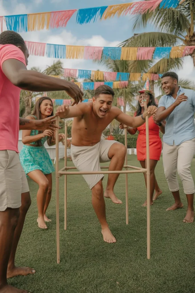 13 Tropical Birthday Party Ideas: Create a Vibrant Island-Inspired Celebration at Home 10 people playing limbo at a tropical birth L04QH3lRWSwDZnq55YBmA evuPX1cPQqiHtoJ2VcgWfw cover