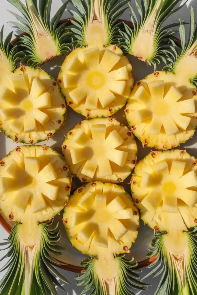 10 Fruit Carving Ideas: Stunning, Easy Designs Anyone Can Master at Home 4 pineapple slices carved into flower shap wMzgNpw3QvibBNhdCuZO5g 5gmIOhobTa Nee37VFsM Q cover