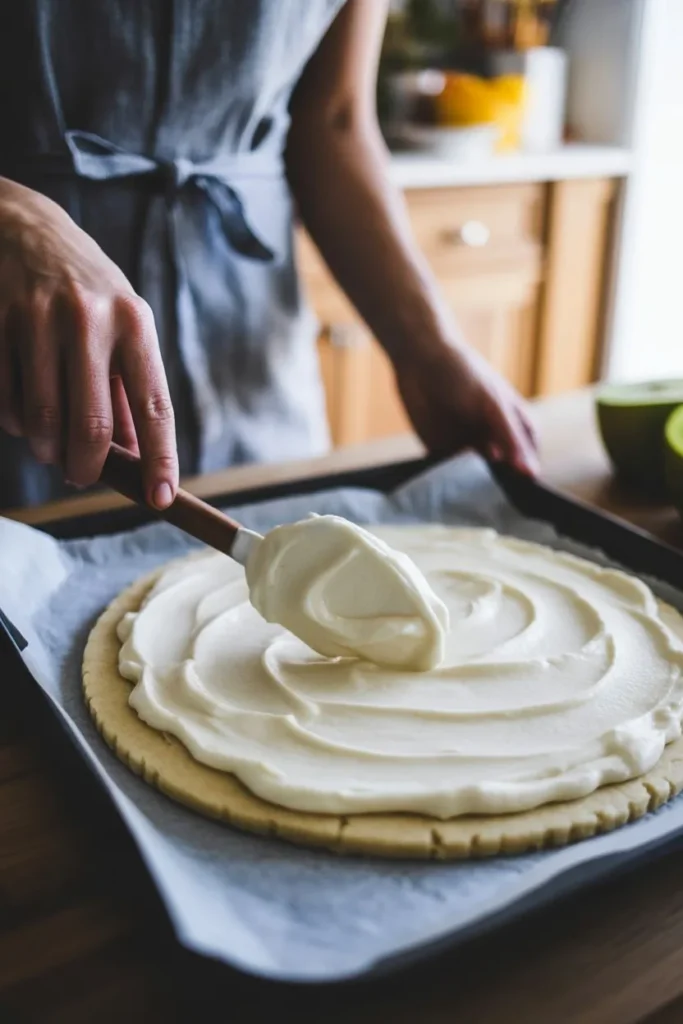 14 Fruit Pizza Recipe with Cream Cheese: The Ultimate Guide to Sweet, Fresh & Irresistible Desserts 11 sugar cookie fruit pizza base being spre Pr41vhLCQ92 x3M3kMbW6Q aLazN6akT SixQ7FiM zAQ cover