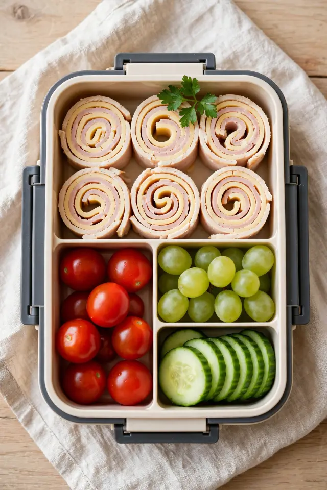 15 Kids Lunch Box Meals That Actually Come Home Empty 5 Turkey and cheese pinwheel kids lunch box meal ready to eat"