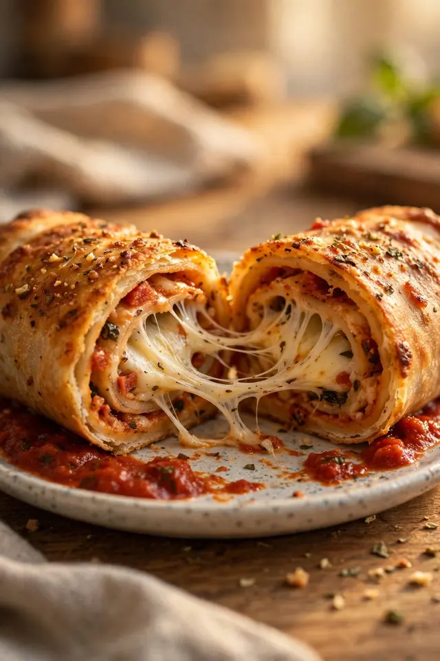 Easy Pizza Roll Up Recipe: Ready in 30 Minutes (No Yeast, No Fuss) 4 Close-up of an easy pizza roll up recipe showing melted cheese pull