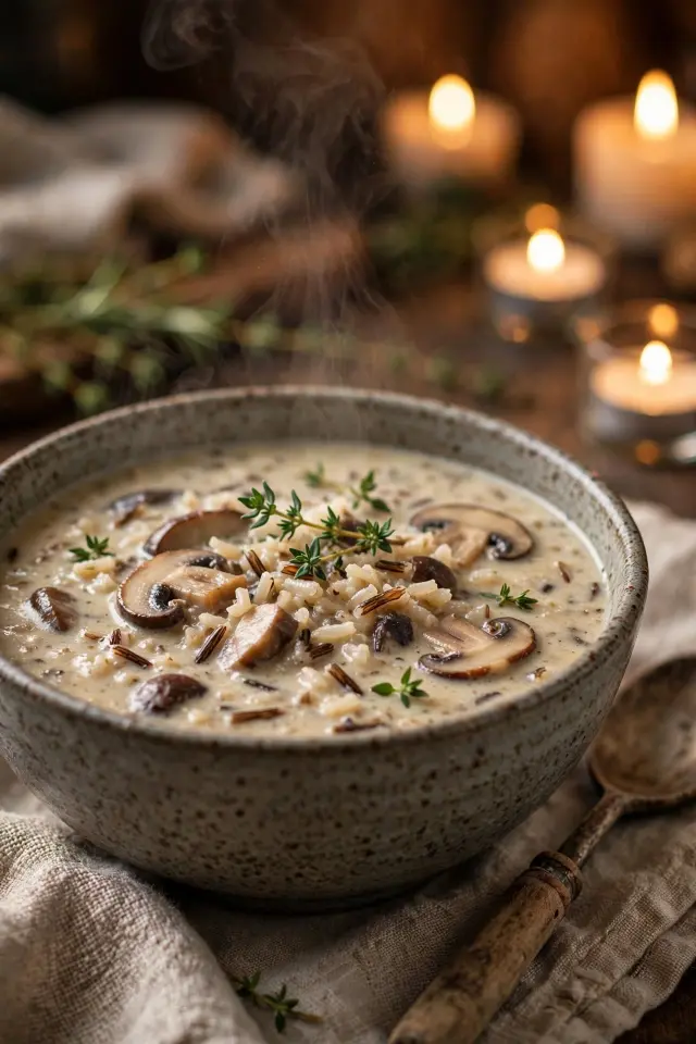 12 Fall Dinner Recipes You'll Make on Repeat All Season Long 6 Creamy wild rice and mushroom soup garnished with thyme