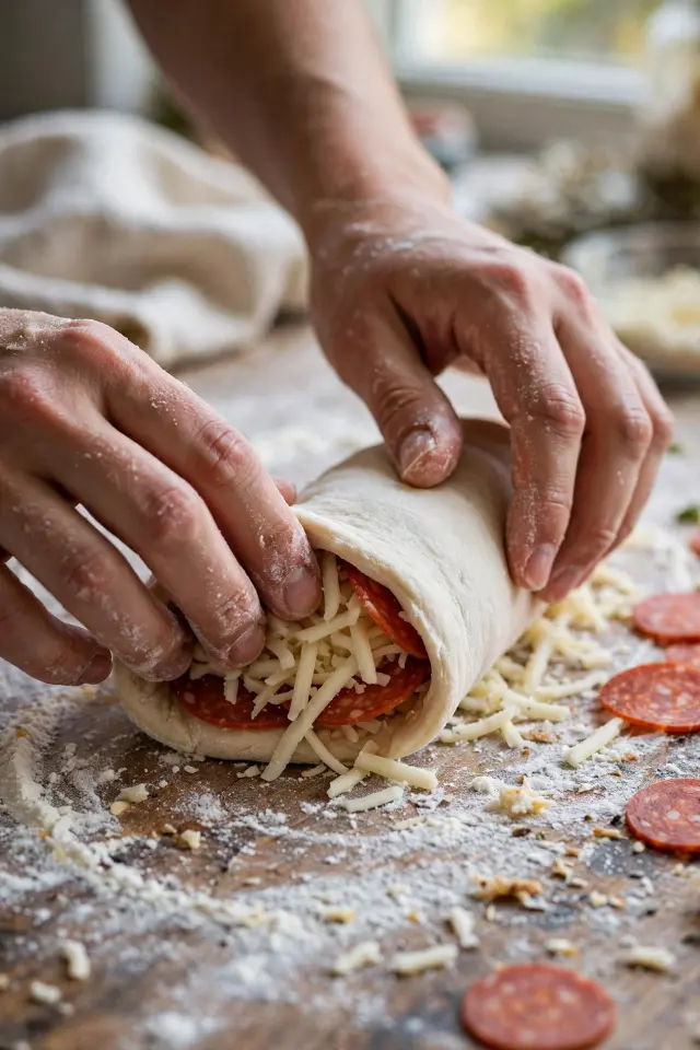 Easy Pizza Roll Up Recipe: Ready in 30 Minutes (No Yeast, No Fuss) 3 Rolling pizza dough filled with cheese and pepperoni for pizza roll ups