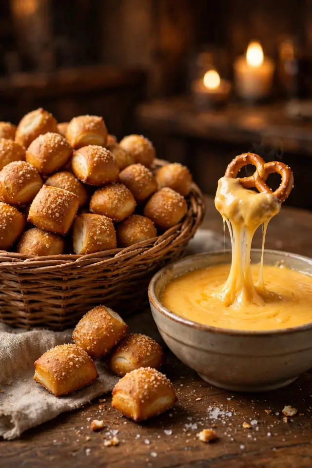 7 Football Appetizers That'll Have Your Whole Crew Fighting Over the Last Bite 5 Soft pretzel bites with beer cheese dip for football snacks