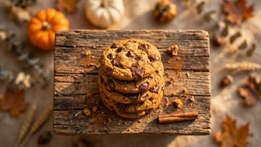 Pumpkin Chocolate Chip Cookies (Soft, Chewy, Ready in 30 Minutes) 1 Stack of soft pumpkin chocolate chip cookies with melted chocolate chunks