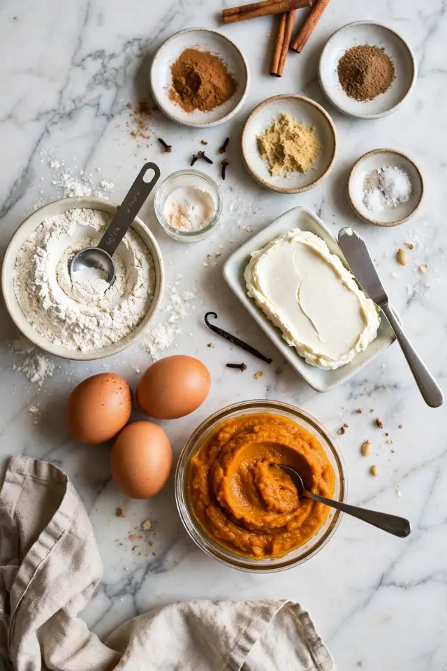 Easy Pumpkin Roll Recipe That Never Cracks (Even for Beginners) 2 Ingredients for pumpkin roll recipe including pumpkin puree, eggs, and cream cheese