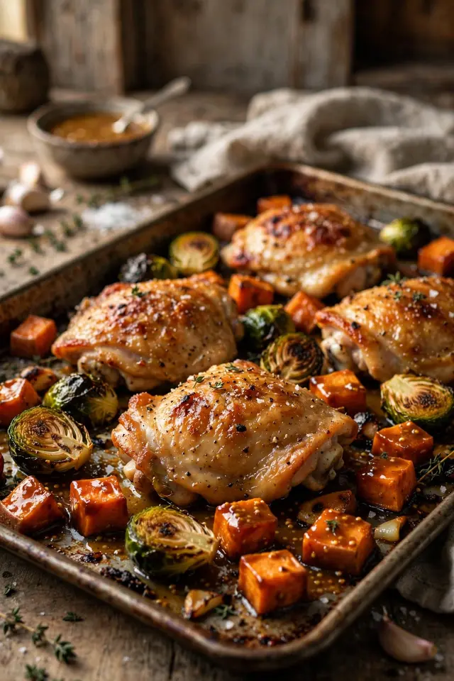12 Fall Dinner Recipes You'll Make on Repeat All Season Long 2 One-pan maple dijon chicken thighs with roasted fall vegetables