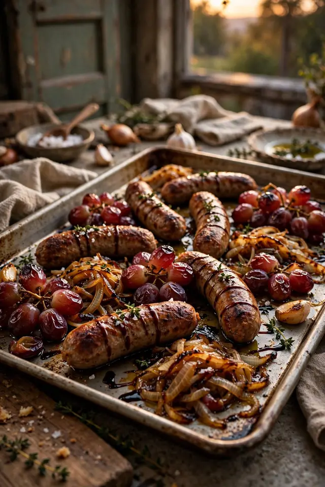 12 Fall Dinner Recipes You'll Make on Repeat All Season Long 9 Sheet pan sausage with roasted grapes and caramelized onions